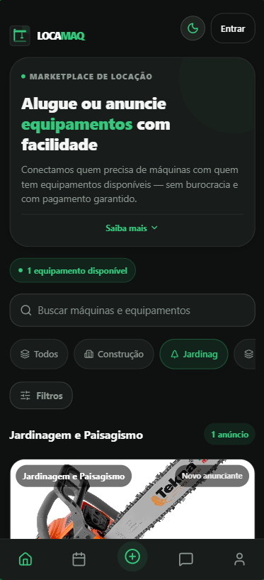 Tela inicial do app LocaMaq